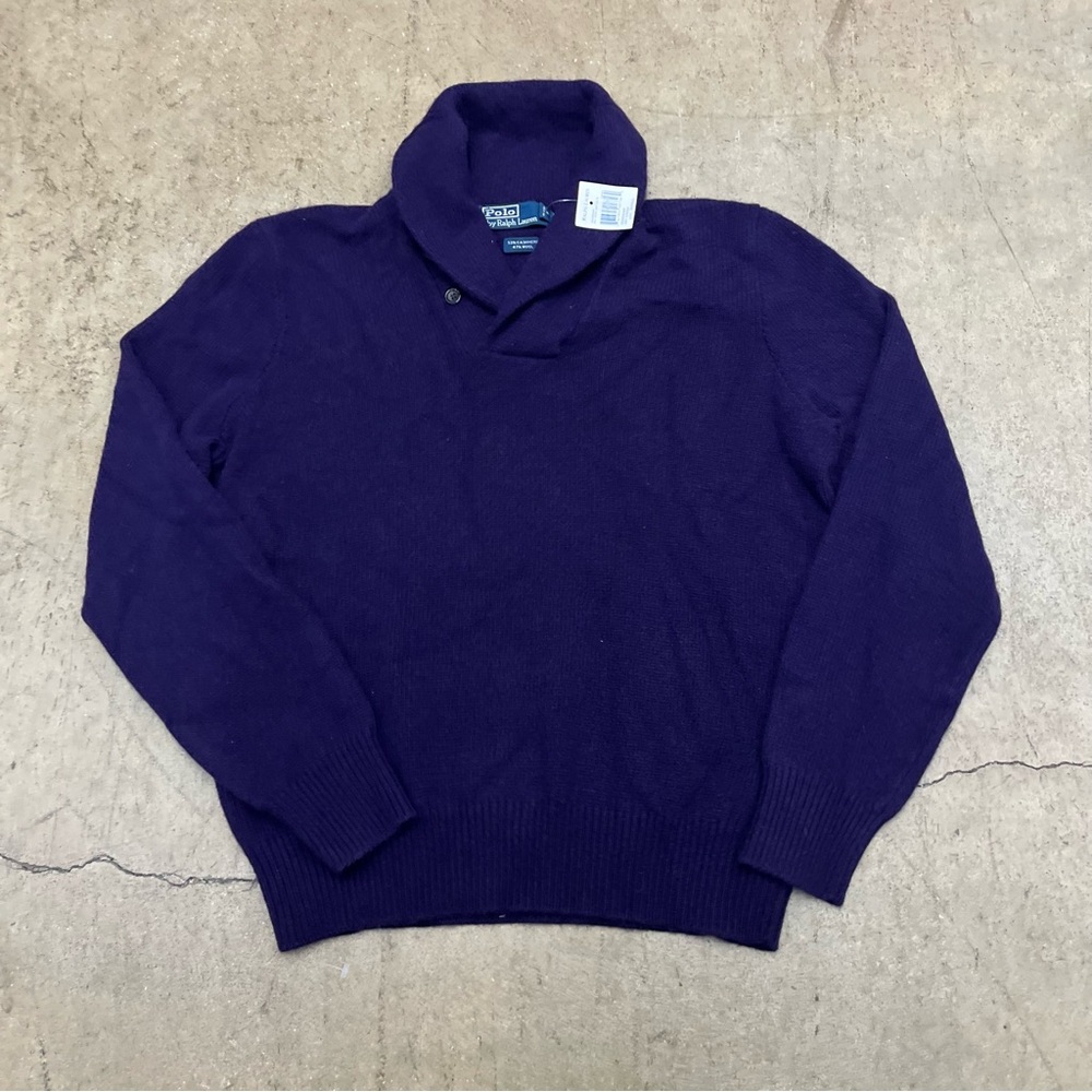 Vintage Polo Ralph Lauren Men's Rich Purple Shawl Neck Sweater Cashmere Blend NW